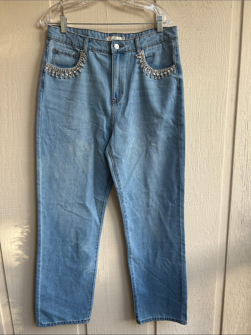 TGLA High Rise Straight Mom Jeans Karla Embellished Pocket SZ 30